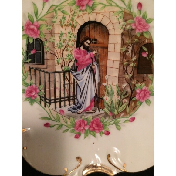 Vintage Jesus At The Door 18k Gold Trim Collector Plate 1970’s Religious Japan - Picture 10 of 10